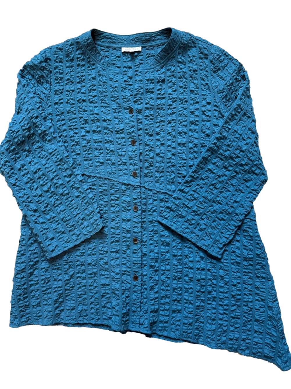 Habitat teal puckered button up top sz L